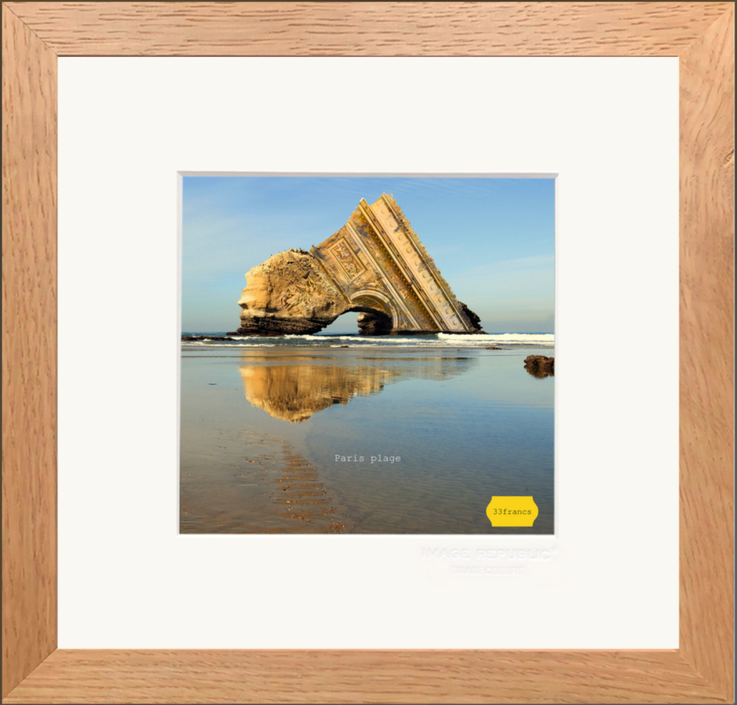 Affiche "Paris plage" et son cadre en bois naturel