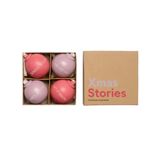 Boules de Noël rouge et parme 40mm ( Set de 4)