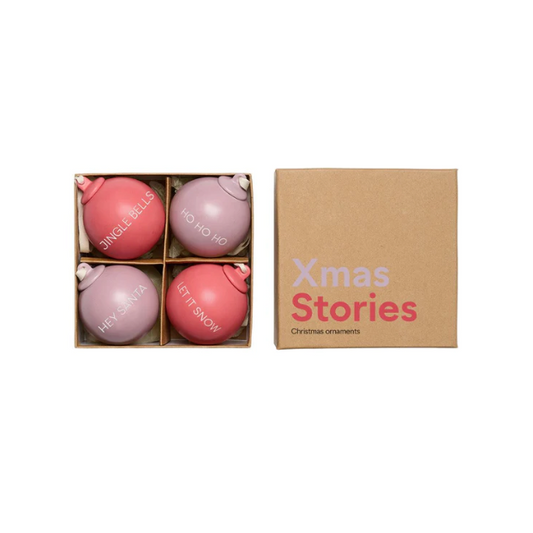 Boules de Noël rouge et parme 40mm ( Set de 4)
