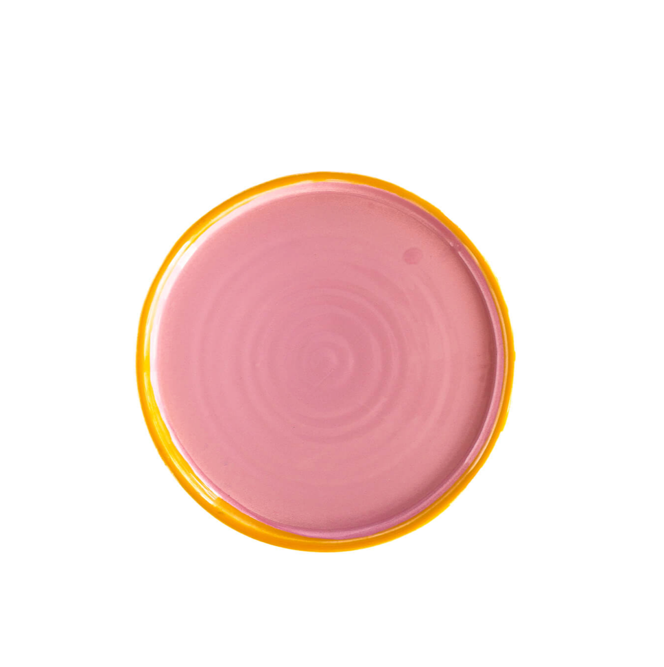 Assiette Rose - bord Jaune