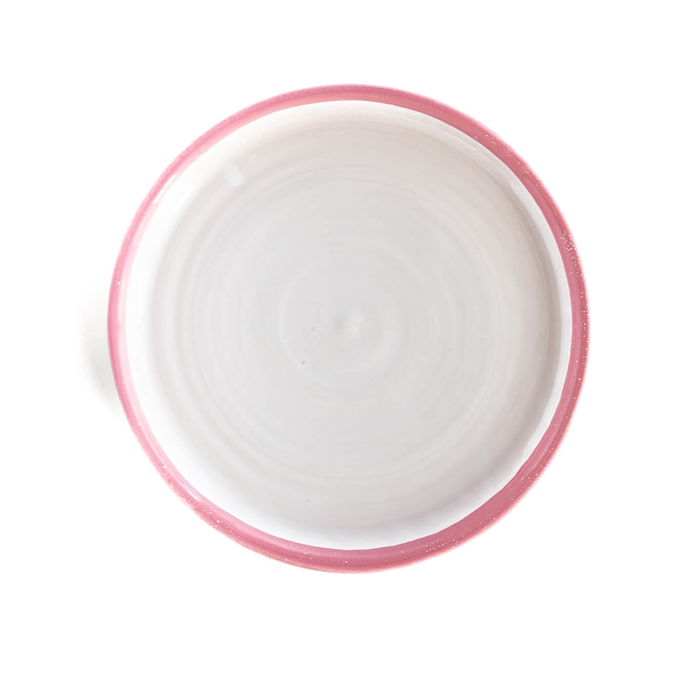Assiette banche - bord rose