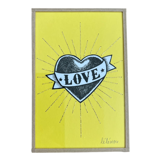 Carte brodée-LOVE jaune