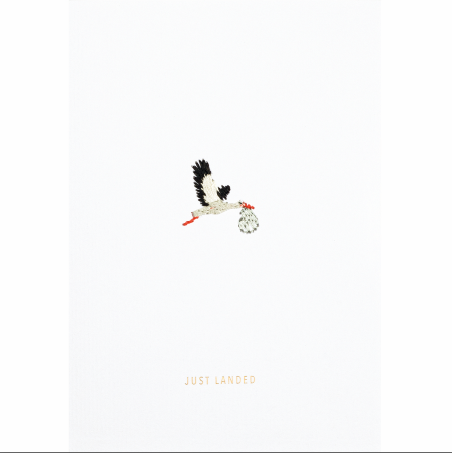 Carte postale-  Just landed - cigogne brodée