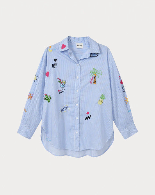 Chemise rayée brodée