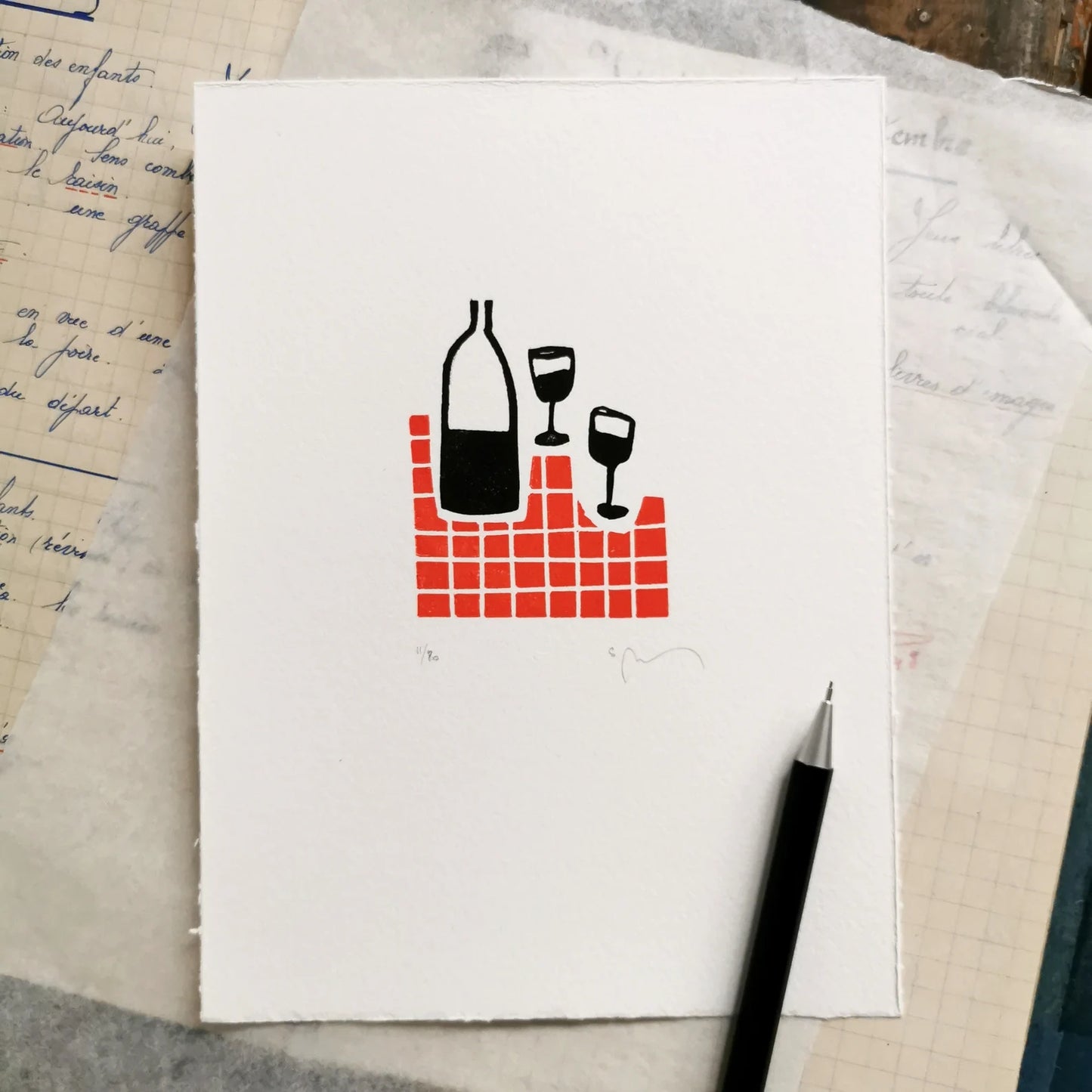 Linogravure "Vis à vis "