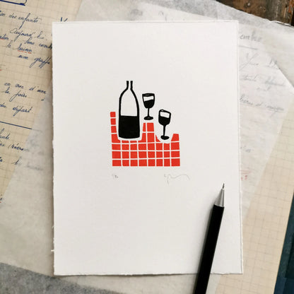 Linogravure "Vis à vis "
