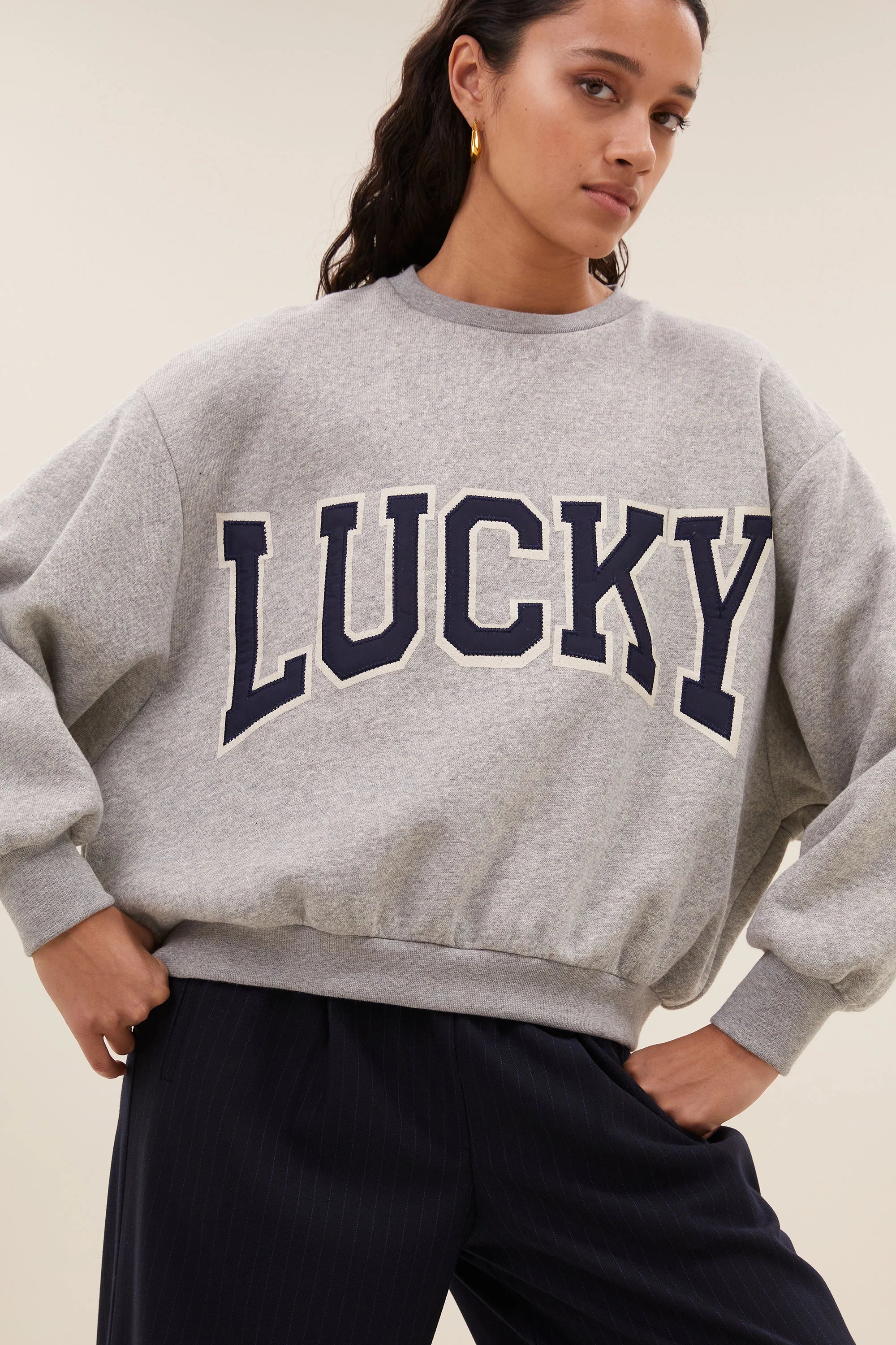 Sweat LUCKY - gris et marine